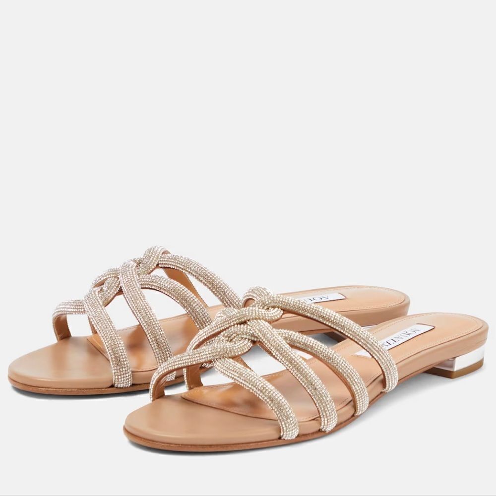 Aquazzura Moondust Crystal-Embellished Sandals size 35.5
